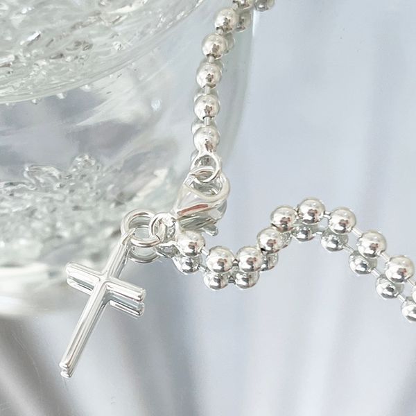 Silver 925 round ball cross men women group christian silver bracelet silver anklet