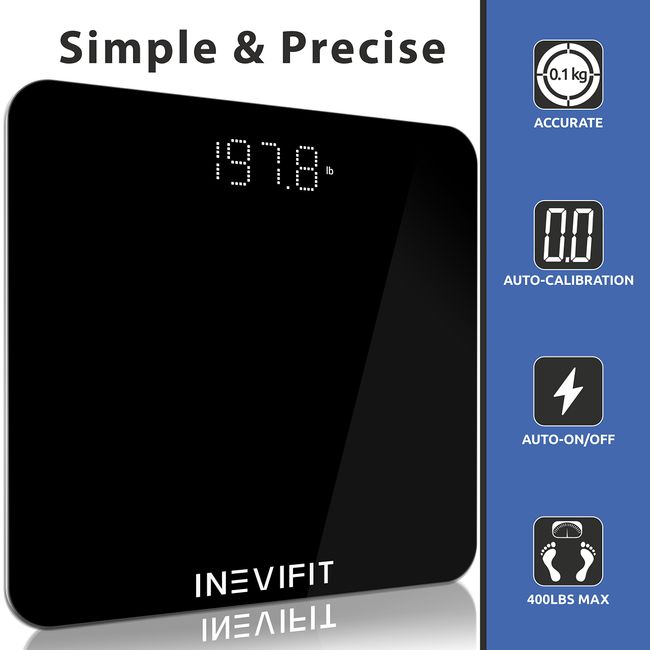INEVIFIT Inevifit Bathroom Scale, Highly Accurate Digital Bathroom Body  Scale, Measures Weight Up To 400 Lbs Includes Batteries