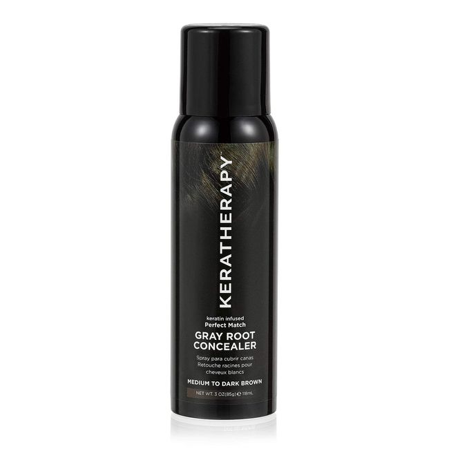 Keratherapy Keratin Infused Perfect Match Gray Root Concealer Spray, Dark Brown, 3 oz, 118 ml - Root Cover Up Spray to Hide Gray Roots - Keratin Therapy Hair Darkening & Temporary Scalp Concealer