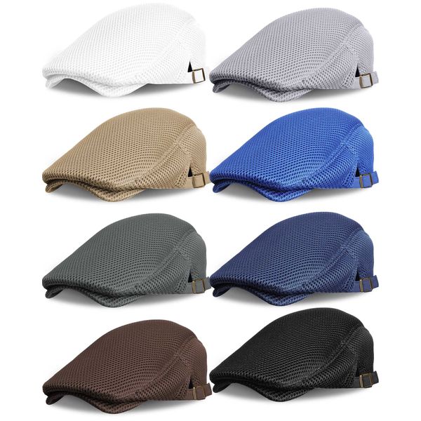 Chuarry 8 Pack Men's Mesh Flat Cap Breathable Summer Newsboy Hat Cabbie Driving Hats for Men