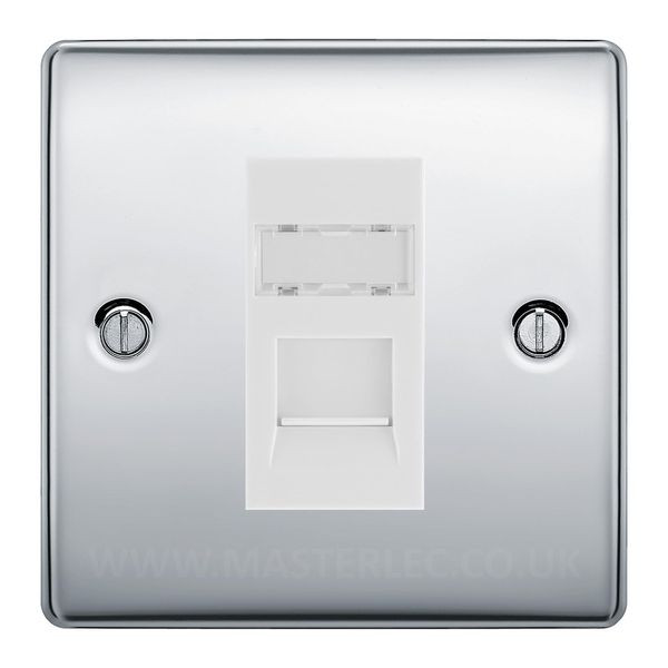 Polished Chrome Single 1 Gang RJ45 Data Socket White Insert NPCRJ451