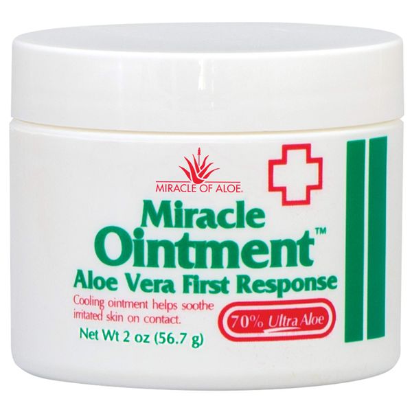 Miracle of Aloe Miracle Ointment Aloe Vera First Response Cream with 70% UltraAloe Pure Aloe Vera Gel (2 oz jar)