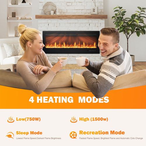 1500W/750W 36" Electric Fireplace, 13 Colors, Wall Mount, Recessed, Freestanding