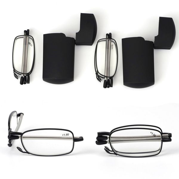 Reading Glasses 2 Pair Reader Compact Folding Magnify Glasses Black and Gunmetal (+2)