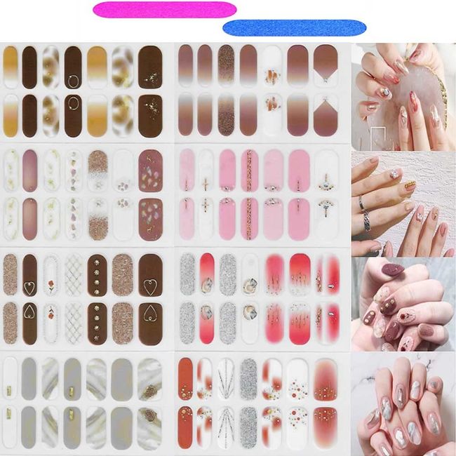 Nail Stickers, Set of 8, 3D Feel, No Damage Gel, Hand Nails, Nail Stickers, For Hands, Nail Art, Gel Nails, Just Stick On, Nail Wrap, Popular, Cute, Popular, Nail Stickers, Women's, Stylish, Advanced Nail Wrap (E)