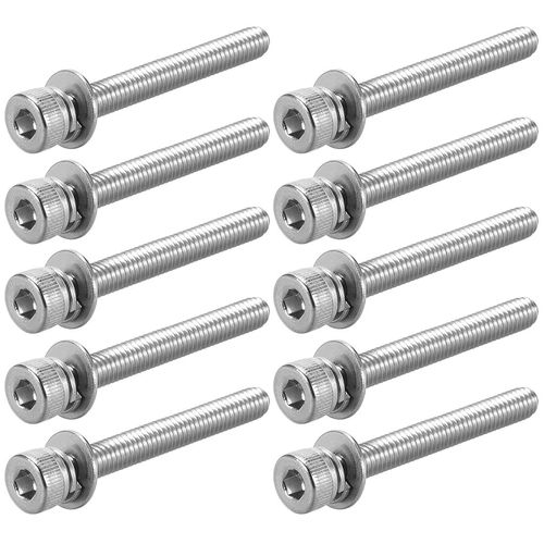 uxcell M4 x 35mm Stainless Steel Hex Socket Screw Combine, Pack of 10