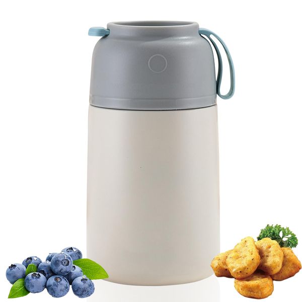 ZONJIE Thermobehälter für Essen 700ml - Wärmebehälter für Speisen Edelstahl mit Faltbaren Löffel, Babybrei Warmhaltebox, To-Go Suppenbehälter, Thermobox Mittagessen BPA-Frei (Weiß) (Weiß)
