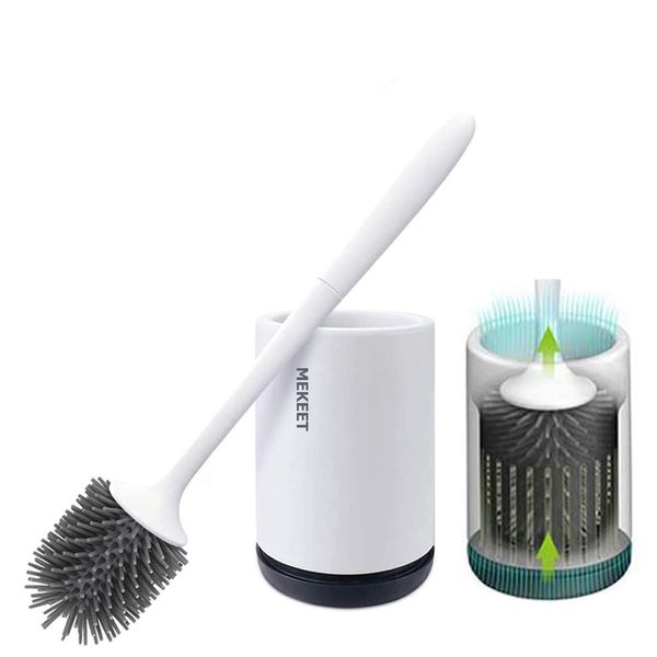 MEKEET Silicone Toilet Brush and Holder,Bathroom Toilet Brush Holder Set,Silicone Toilet Cleaning Brush Kit with Soft Bristle Brush (Flooring)