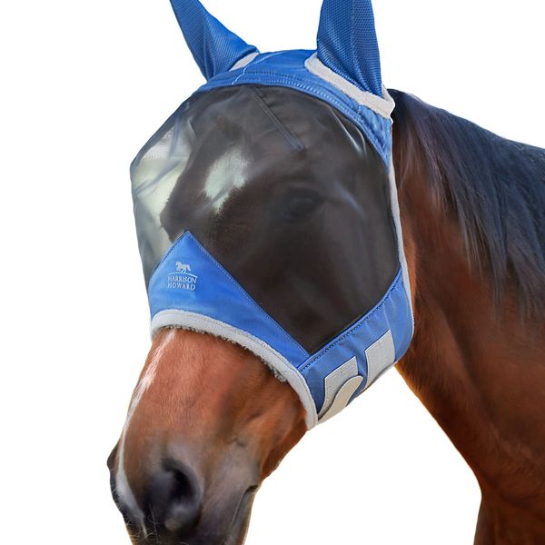 Harrison Howard CareMaster Pro Luminous Horse Fly Mask Standard with Ears UV Protection for Horse Royal Blue Full Size