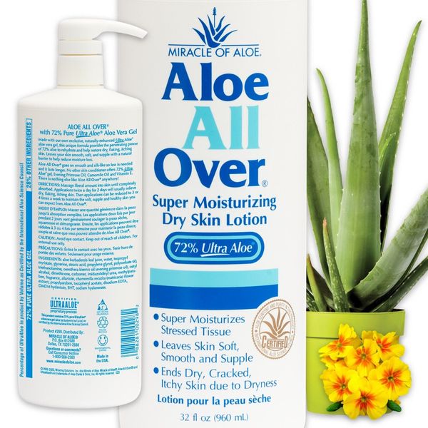 Miracle of Aloe All Over 32 Oz lotion with Pump - Hydrate & Moisturize Your Skin