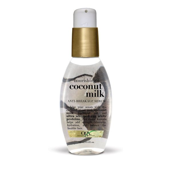 OGX Nourishing + Coconut Milk Anti-Breakage Hair Serum for Strength & Shine, Leave-In Hair Treatment with Coconut Oil & Egg White Protein, Paraben- & Sulfated-Surfactant Free, 4 fl oz