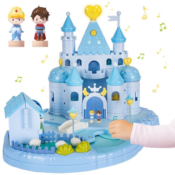 fygurso Dream House Princess Castle Playset with 2 Magnetic Control Movable Little People Toys, Magnetic Doll House Building Toys with Light &Music for Pretend Play, Gift for Girls Toys Kids ages 6-12