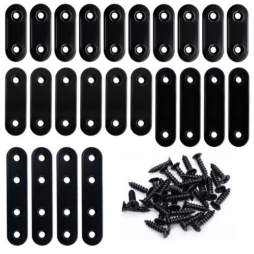 mxuteuk 86pcs Black Straight Flat Bracket,Stainless Steel Black Flat Brackets for Wood,Metal Mending Plate with Screws 36mm/46mm/56mm/76mm