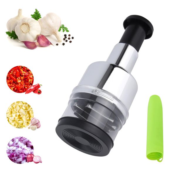 Gepresster Knoblauchhacker,Knoblauchpresse Edelstahl Knoblauchstampfer Gehackter Knoblauchbrecher Knoblauchschneider Garlic Press Gepresster Gemüseschneider Für Knoblauch, Paprika Und Zwiebeln