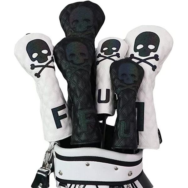 1 x Skull Black White Golf Driver Wood FW/Utility UT Waterproof Conversion Dug Headcover (White, 1 for Wood)