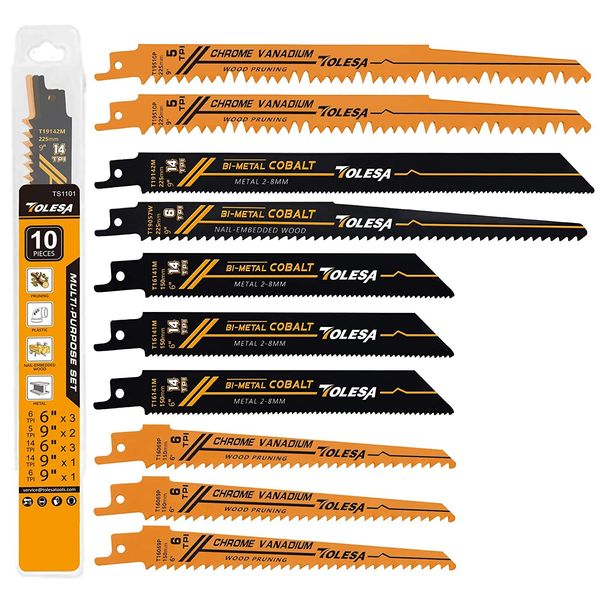 TOLESA Reciprocating Saw Replacement Blades, For Garden Tree Pruning, For Woodworking, Metal Cutting Saber Saw Blades, Electric Saw Replacement Blades, Pack of 10