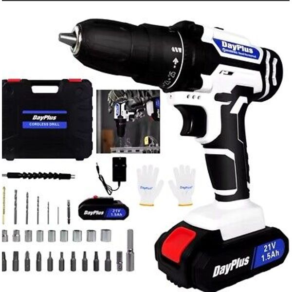 21v Portable Cordless Power Drill Set Impact Screw Driver with 1500mah Li-ion