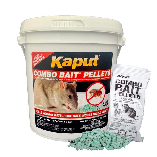 KAPUT Mouse, Rat & Vole Combo Bait Pellets - Kills Rodents and Their Fleas! | (32 x 2oz Place Packs)