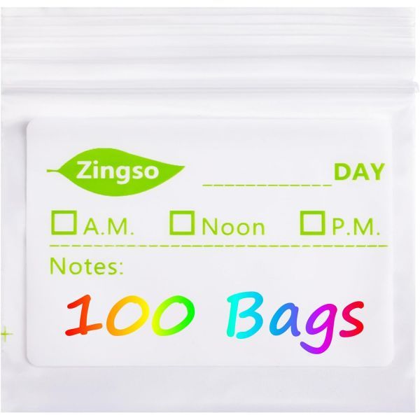 Zingso Small Travel Pill Bag 100 Medicated Pouches Vitamins Travel Organization Ziplock Bag for Writing Label Seal Waterproof Living Storage &amp; Items