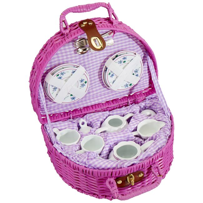 Delton Products Dollies Tea Set in Basket, Purple/Violet