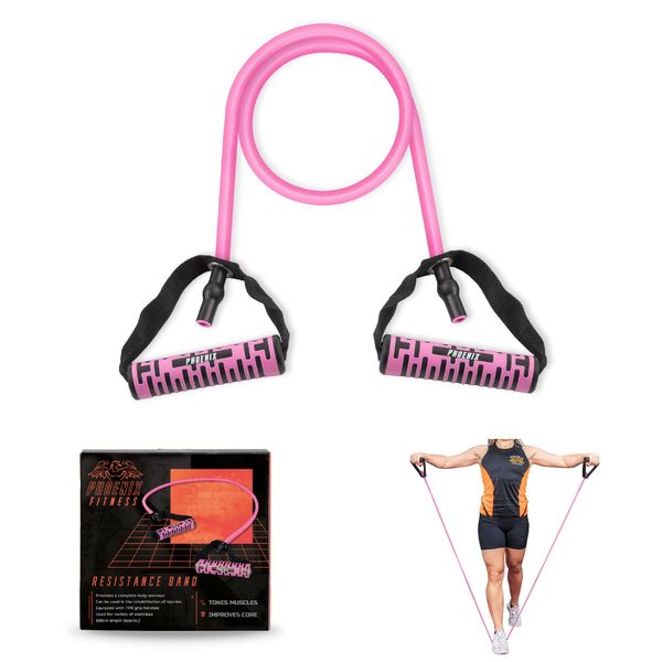 Phoenix Fitness Resistance Band - Exercise Resistance Tube with Handles for Women and Men for Strength Training, Boxing, Physical Therapy - Pink, Medium Resistance