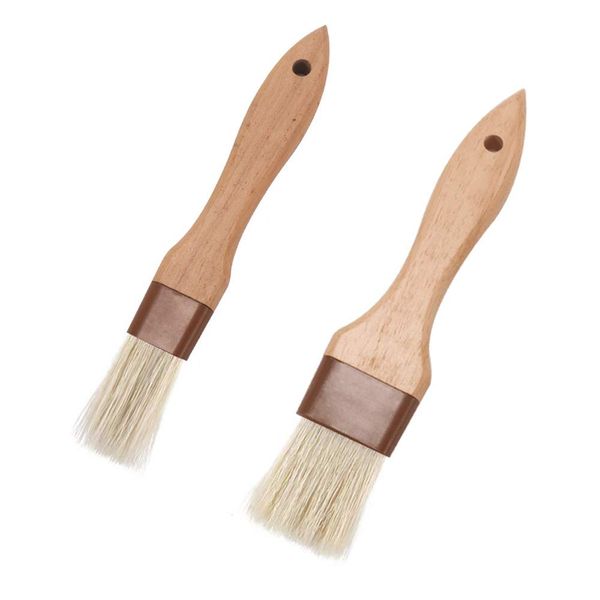 2Pcs Pastry Brushes Oil Brush with Hard Wood Handle Food Grade Wool Brushes for Kitchen Grilling Baking