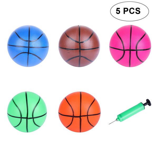 DesignerBox 5 Pcs Mini Inflatable Basketballs, 16cm Mini Inflation Basketballs, Swimming Pool Game Basketballs, Mini Indoor Bouncy Sports Balls Toys with Inflation Pump for Kids