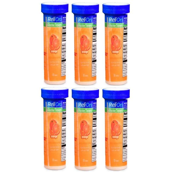 ReliOn Orange Flavor Glucose Tablets - 6 Pack of 10 Tablets Tube