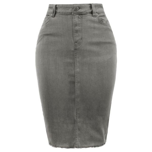 A2Y Slim Fit Rayon Knee Length Back Slit Denim Jean Pencil Skirt Grey L