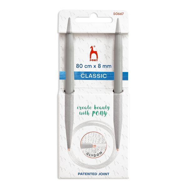 8mm Circular Knitting Needles Pony Classic Fixed Cable- 80cm