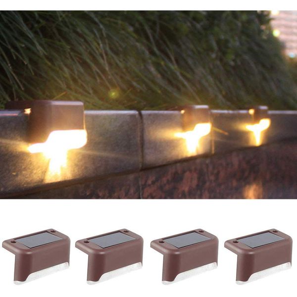 Yanhao 4 Pcs Solar Light, Outdoor Deck Light, Warm Color, Garden Light, Stair Light, Waterproof, Light and Dark Sensor, Outdoor Illumination, LED 8 Hours of Continuous Use, Solar Power Generated,