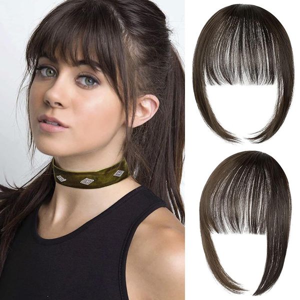 RPAEOY Clip in Bangs Echthaar Schläfen Remy Fringe Haarverlängerungen Pony Clip in Fransen Echthaarverlängerungen Fake Bangs One Piece Natürliches Hair Haarteil für Frauen (Schwarzbraun)