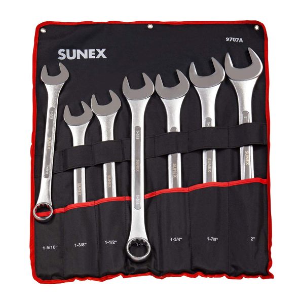 Sunex Tools 9707 Jumbo Fractional Combination Wrench Set, 7Piece (Includes Roll-Case), SAE Jumbo Combination Wrench Set