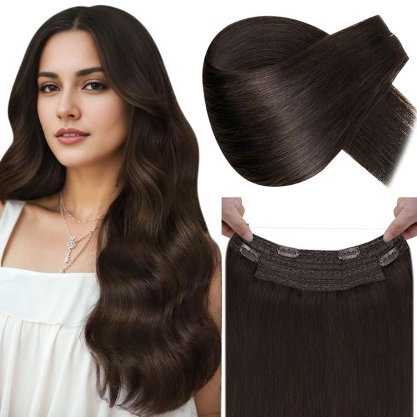 LaaVoo Wire Hair Extensions Echthaar Dunkelbraun Extensions Echthaar mit Unsichtbarem Draht Braun Fish Line Echthaar Extensions Remy Menschliches Haar Dunkelstes Braun 50 cm #2 100g