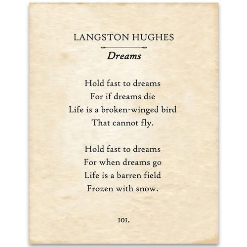 Langston Hughes - Dreams - 11x14 Unframed Typography Book Page Print - Makes a Great Inspirational Home Decor and Gift for Poetry Fans Under $15