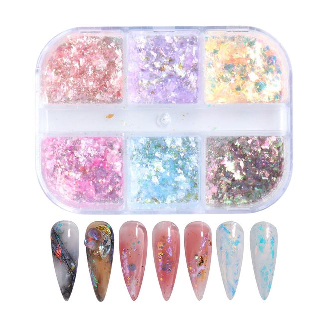 Glitter Nail Hologram 6 Colors Nail Parts Lame Glitter Nail Powder Aurora Nail Holo Sequin Glitter Gel Nail Nail Art Resin Sealed Deco Parts