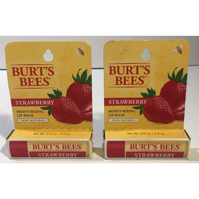 (2) Burt's Bees 100% Natural Moisturizing Lip Balm Strawberry With Beeswax