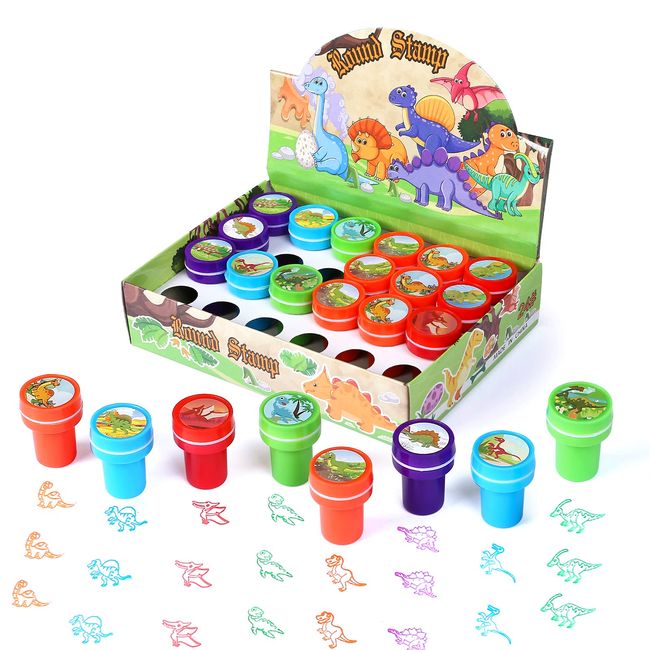 Kesote Stamp Set of 24 Favors Toys Festival Favors Kids Dinosaur Toys Hanko 10 Types with Ink