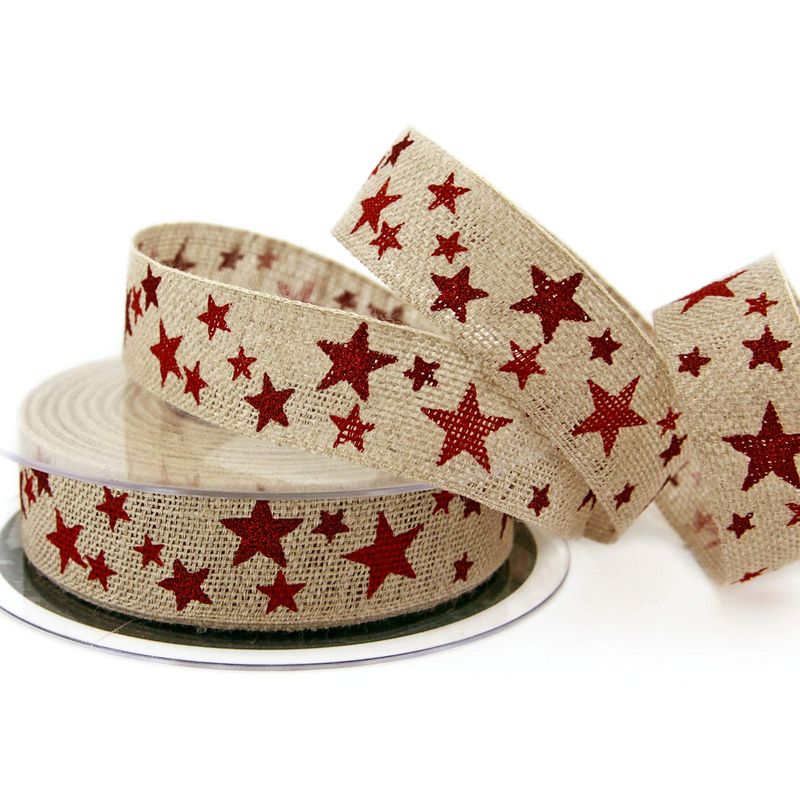 15 m x 25 mm Decorative Ribbon Country Stars Natural Red Gift Ribbon ...