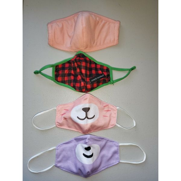 LOT OF 4 CHILD CLOTH FACE MASKS (CLAIRES & SIMPLY SOUTHERN BRAND) WASH & REUSE