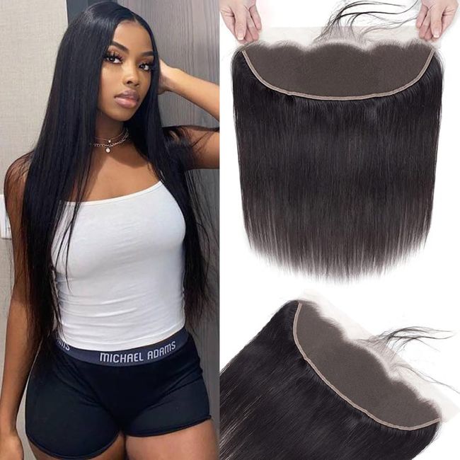 Lace Fronral Closure 13X4 Human Hair Fronral Closure Ear To Ear Free Part Swiss Lace Frontal Straight Brazilian Hair 100% Unprocessed Virgin Hair Natural Color 8 Inch