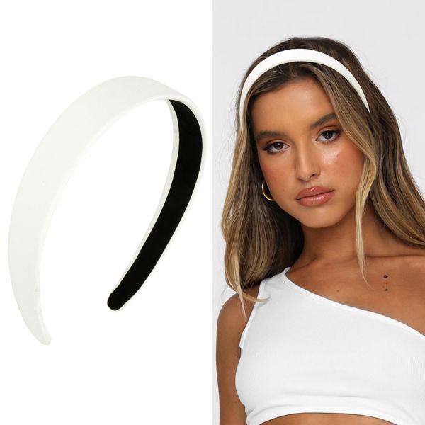 Wecoe White Headband PU Leather Headband Women 1 Inch Wide Headband Women Girls Non Slip Fashion Headband Hair Bands Holiday Costume Hair Accessories Women Girls Diademas Coreanas Para Mujer