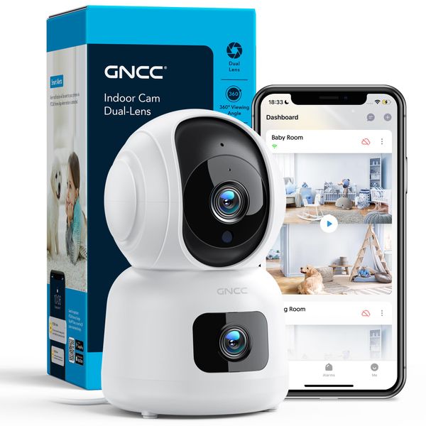 GNCC 1080P Baby Monitor with Dual Cameras, 360° PTZ & Fixed Camera, Motion Tracking, Night Vision - Ideal for Pet Monitoring and Indoor Security, Local & Cloud Storage, 2.4G, P4