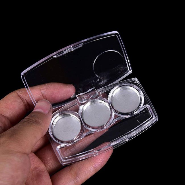 Healthcom 10 Pcs Clear Empty Eyeshadow Palette Plastic Eyeshadow Storage Box Case with 3 Grids Palettes Lipstick Box Pigment Palette Tray Plastic Cosmetics Container Box DIY Makeup Powder Sample Box