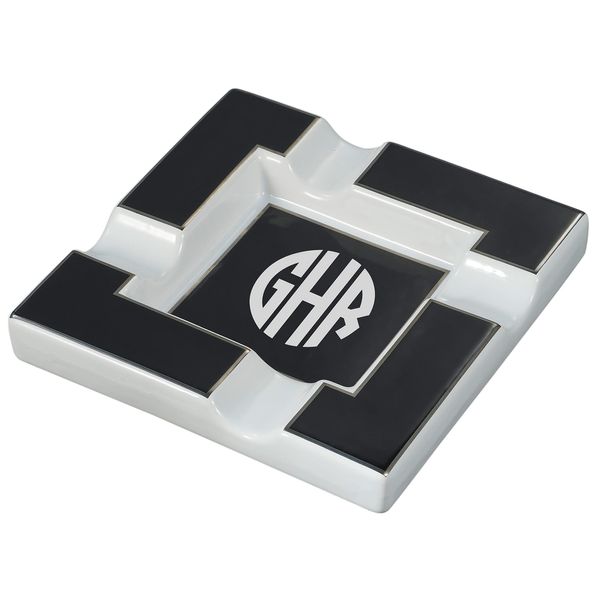 Personalized Visol Renner Black & White Ceramic Cigar Ashtray (Circle Monogram)
