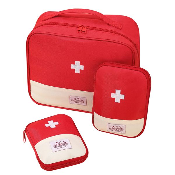 3 Pcs First Aid Bag Empty,First Aid Kit Bags Portable Travel Empty Medicine Bags 3 Size Waterproof Oxford Fabric Material Medical Storage Bag for Traveling Camping Home Hiking Survival Kit(Red)