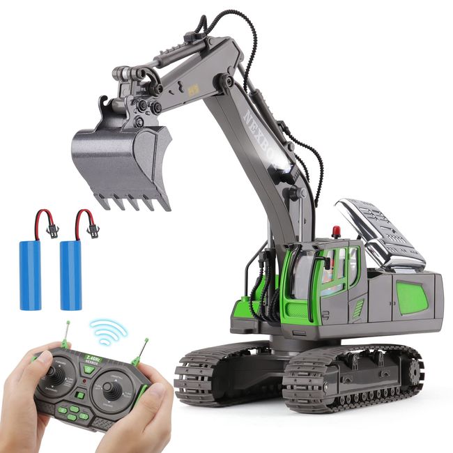 NEXBOX Remote Control Excavator Toys for Boys, RC Construction Equipment Vehicles for Kids Age 4-7 8 9 10 Year Old, Best Birthday Gifts Ideas, with Metal Shovel, 2.4Ghz