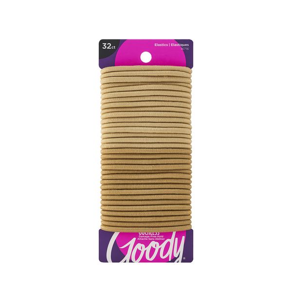 Goody Ouchless Elastic Hair Tie - 32 Count, Blonde - 4MM for Medium Hair - Slideproof Pain-Free Hair Accessories for Men, Women, Boys, and Girls - Perfect for Long Lasting Braids, Ponytails, and More