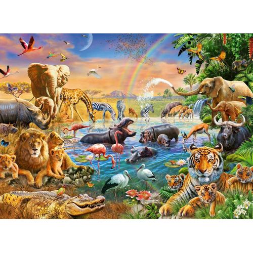 Ravensburger 12910 Savannah Jungle Waterhole 100 Piece Puzzle for Kids - Every Piece is Unique, Pieces Fit Together Perfectly