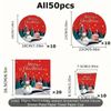50pcs Christmas Party Pack: Snowman Themed Disposable Tableware Set with Plates,